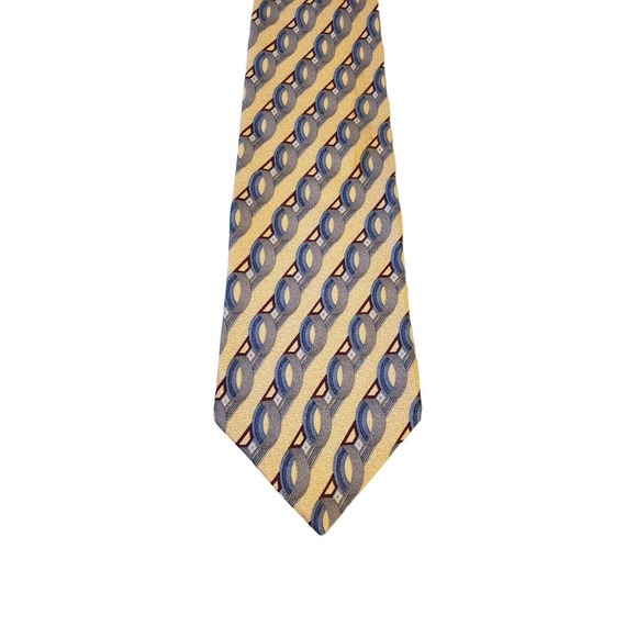 Dover by Arrow Necktie Tie Silk Yellow Blue Gray Geometric Circles Made in USA - Picture 2 of 12